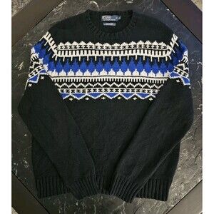 Polo Ralph Lauren Vintage 90s Cashmere Angora Fair Isle Sweater Nordic Mens XL